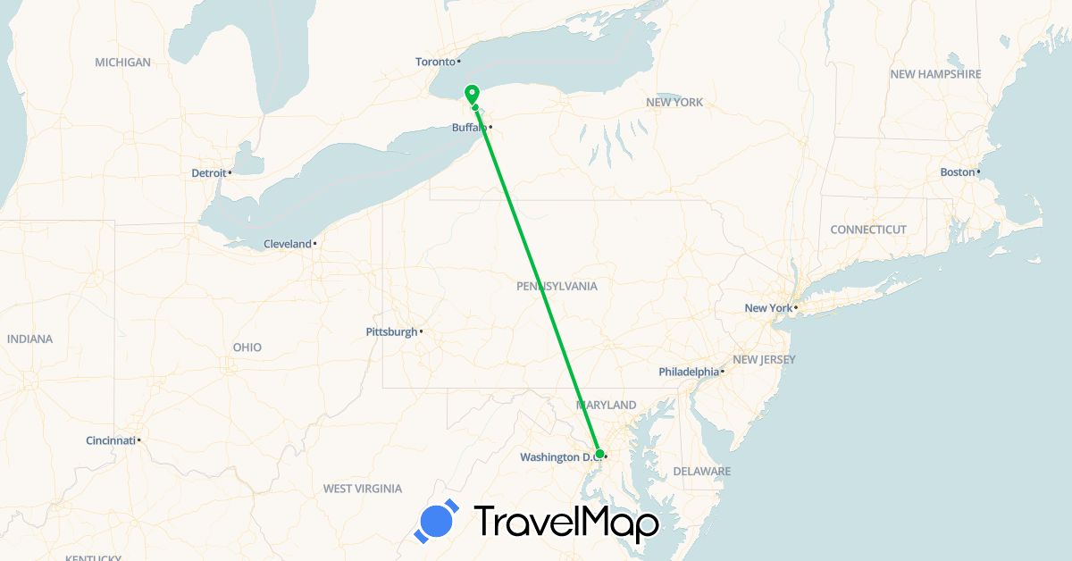 TravelMap itinerary: bus in Canada, United States (North America)